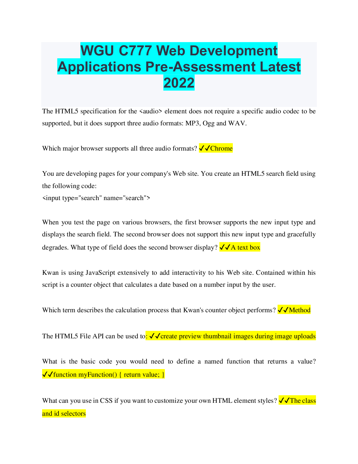 Preview image for WGU C777 Web Development Applications Pre-Assessment Latest 2022